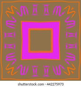 Circular pattern of zodiac signs, doodles,  object, gemini,scorpio, stripes, spot,quadrangle, copy space. Hand drawn.