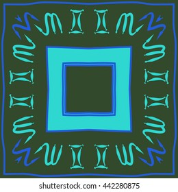 Circular pattern of zodiac signs, doodles,  object, gemini,scorpio, stripes, spot,quadrangle, copy space. Hand drawn.