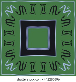 Circular pattern of zodiac signs, doodles,  object, gemini,scorpio, stripes, spot,quadrangle, copy space. Hand drawn.