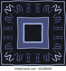 Circular pattern of zodiac signs, doodles,  object, gemini,scorpio, stripes, spot,quadrangle, copy space. Hand drawn.