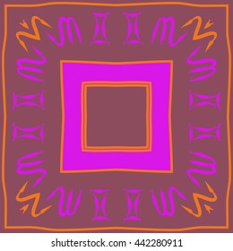 Circular pattern of zodiac signs, doodles,  object, gemini,scorpio, stripes, spot,quadrangle, copy space. Hand drawn.