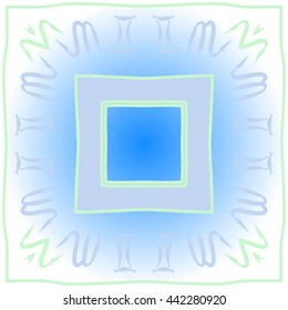 Circular pattern of zodiac signs, doodles,  object, gemini,scorpio, stripes, spot,quadrangle, copy space. Hand drawn.