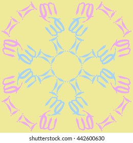 Circular  pattern of zodiac signs, doodles,  object, gemini,virgo. Hand drawn.