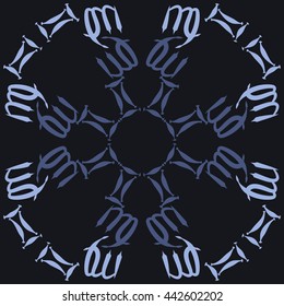 Circular  pattern of zodiac signs, doodles,  object, gemini,virgo. Hand drawn.