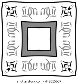 Circular pattern of zodiac signs, doodles,  object, gemini,virgo,stripes,quadrangle, spot, copy space . Hand drawn.