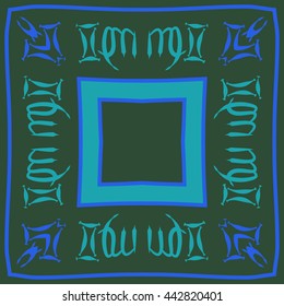 Circular pattern of zodiac signs, doodles,  object, gemini,virgo,stripes,quadrangle, spot, copy space . Hand drawn.