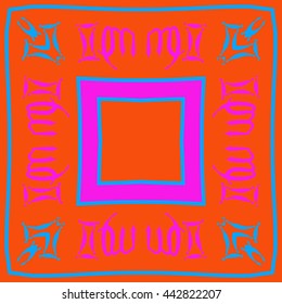 Circular pattern of zodiac signs, doodles,  object, gemini,virgo,stripes,quadrangle, spot, copy space . Hand drawn.