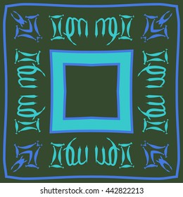 Circular pattern of zodiac signs, doodles,  object, gemini,virgo,stripes,quadrangle, spot, copy space . Hand drawn.