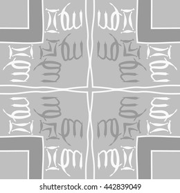 Circular pattern of zodiac signs, doodles,  object, gemini,virgo,stripes,cross, spot, copy space . Hand drawn.