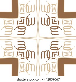 Circular pattern of zodiac signs, doodles,  object, gemini,virgo,stripes,cross, spot, copy space . Hand drawn.