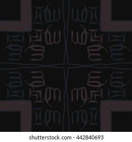 Circular pattern of zodiac signs, doodles,  object, gemini,virgo,stripes,cross, spot, copy space . Hand drawn.
