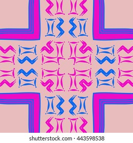 Circular  pattern of zodiac signs, doodles,  object, gemini,aquarius, stripes, spot,cross, copy space. Hand drawn.