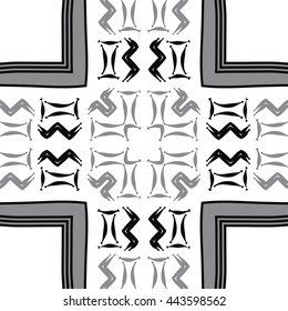 Circular  pattern of zodiac signs, doodles,  object, gemini,aquarius, stripes, spot,cross, copy space. Hand drawn.