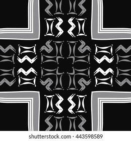 Circular  pattern of zodiac signs, doodles,  object, gemini,aquarius, stripes, spot,cross, copy space. Hand drawn.