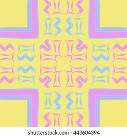 Circular  pattern of zodiac signs, doodles,  object, gemini,aquarius, stripes, spot,cross, copy space. Hand drawn.