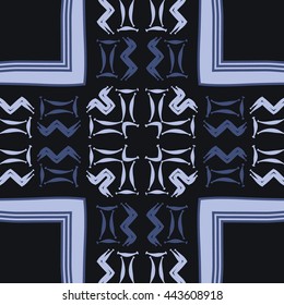 Circular  pattern of zodiac signs, doodles,  object, gemini,aquarius, stripes, spot,cross, copy space. Hand drawn.