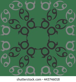 Circular pattern of zodiac signs, doodles,  object, taurus, cancer, copy space. Hand drawn.