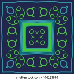 Circular pattern of zodiac signs, doodles,  object, taurus, cancer, stripes, spot,quadrangle, copy space. Hand drawn.