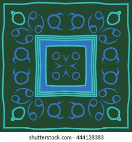 Circular pattern of zodiac signs, doodles,  object, taurus, cancer, stripes, spot,quadrangle, copy space. Hand drawn.