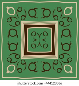 Circular pattern of zodiac signs, doodles,  object, taurus, cancer, stripes, spot,quadrangle, copy space. Hand drawn.
