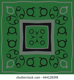Circular pattern of zodiac signs, doodles,  object, taurus, cancer, stripes, spot,quadrangle, copy space. Hand drawn.