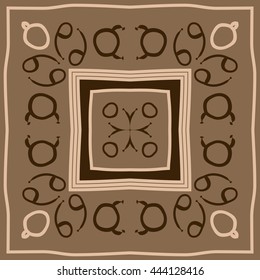 Circular pattern of zodiac signs, doodles,  object, taurus, cancer, stripes, spot,quadrangle, copy space. Hand drawn.
