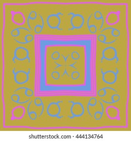 Circular pattern of zodiac signs, doodles,  object, taurus, cancer, stripes, spot,quadrangle, copy space. Hand drawn.