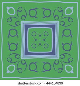 Circular pattern of zodiac signs, doodles,  object, taurus, cancer, stripes, spot,quadrangle, copy space. Hand drawn.