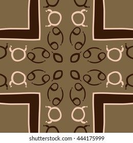 Circular pattern of zodiac signs, doodles,  object, taurus, cancer, stripes, spot,cross, copy space. Hand drawn.