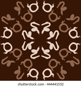Circular pattern of zodiac signs, doodles,  object, taurus,capricorn. Hand drawn.