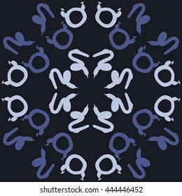 Circular pattern of zodiac signs, doodles,  object, taurus,capricorn. Hand drawn.