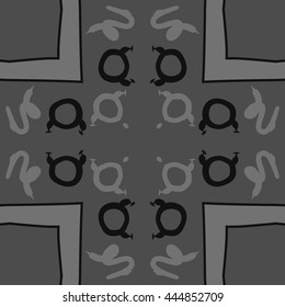 Circular pattern of zodiac signs, doodles,  object, taurus,capricorn, cross, copy space. Hand drawn.