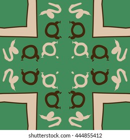 Circular pattern of zodiac signs, doodles,  object, taurus,capricorn, cross, copy space. Hand drawn.