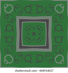 Circular pattern of zodiac signs, doodles,  object, taurus,capricorn, quadrangle, star,spot, stripe, copy space. Hand drawn.