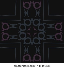 Circular  pattern of zodiac signs, doodles,  object, taurus,pisces,cross, stripe, copy space. Hand drawn.