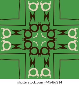 Circular  pattern of zodiac signs, doodles,  object, taurus,pisces,cross, stripe, copy space. Hand drawn.