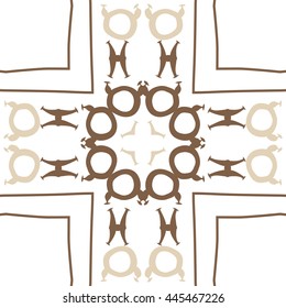 Circular  pattern of zodiac signs, doodles,  object, taurus,pisces,cross, stripe, copy space. Hand drawn.