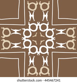 Circular  pattern of zodiac signs, doodles,  object, taurus,pisces,cross, stripe, copy space. Hand drawn.