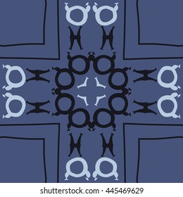 Circular  pattern of zodiac signs, doodles,  object, taurus,pisces,cross, stripe, copy space. Hand drawn.