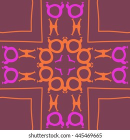 Circular  pattern of zodiac signs, doodles,  object, taurus,pisces,cross, stripe, copy space. Hand drawn.