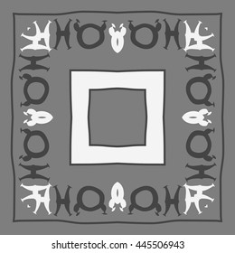 Circular  pattern of zodiac signs, doodles,  object, taurus,pisces,quadrangle,spot, stripe, copy space. Hand drawn.