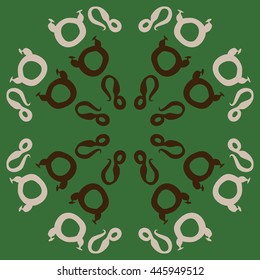 Circular pattern of zodiac signs, doodles,  object, taurus,lions. Hand drawn.
