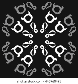 Circular pattern of zodiac signs, doodles,  object, taurus,lions. Hand drawn.
