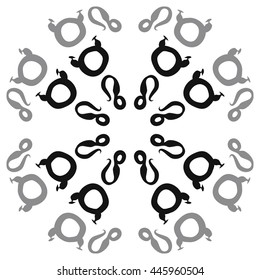 Circular pattern of zodiac signs, doodles,  object, taurus,lions. Hand drawn.