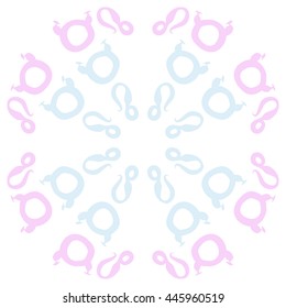 Circular pattern of zodiac signs, doodles,  object, taurus,lions. Hand drawn.