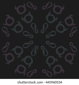 Circular pattern of zodiac signs, doodles,  object, taurus,lions. Hand drawn.