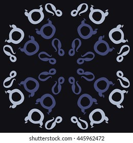 Circular pattern of zodiac signs, doodles,  object, taurus,lions. Hand drawn.