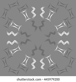 Circular pattern of zodiac signs, doodles,  object, gemini,aquarius. Hand drawn.