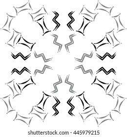 Circular pattern of zodiac signs, doodles,  object, gemini,aquarius. Hand drawn.
