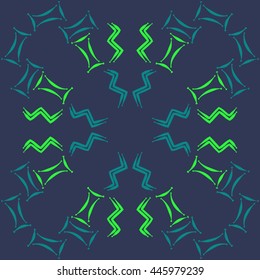 Circular pattern of zodiac signs, doodles,  object, gemini,aquarius. Hand drawn.